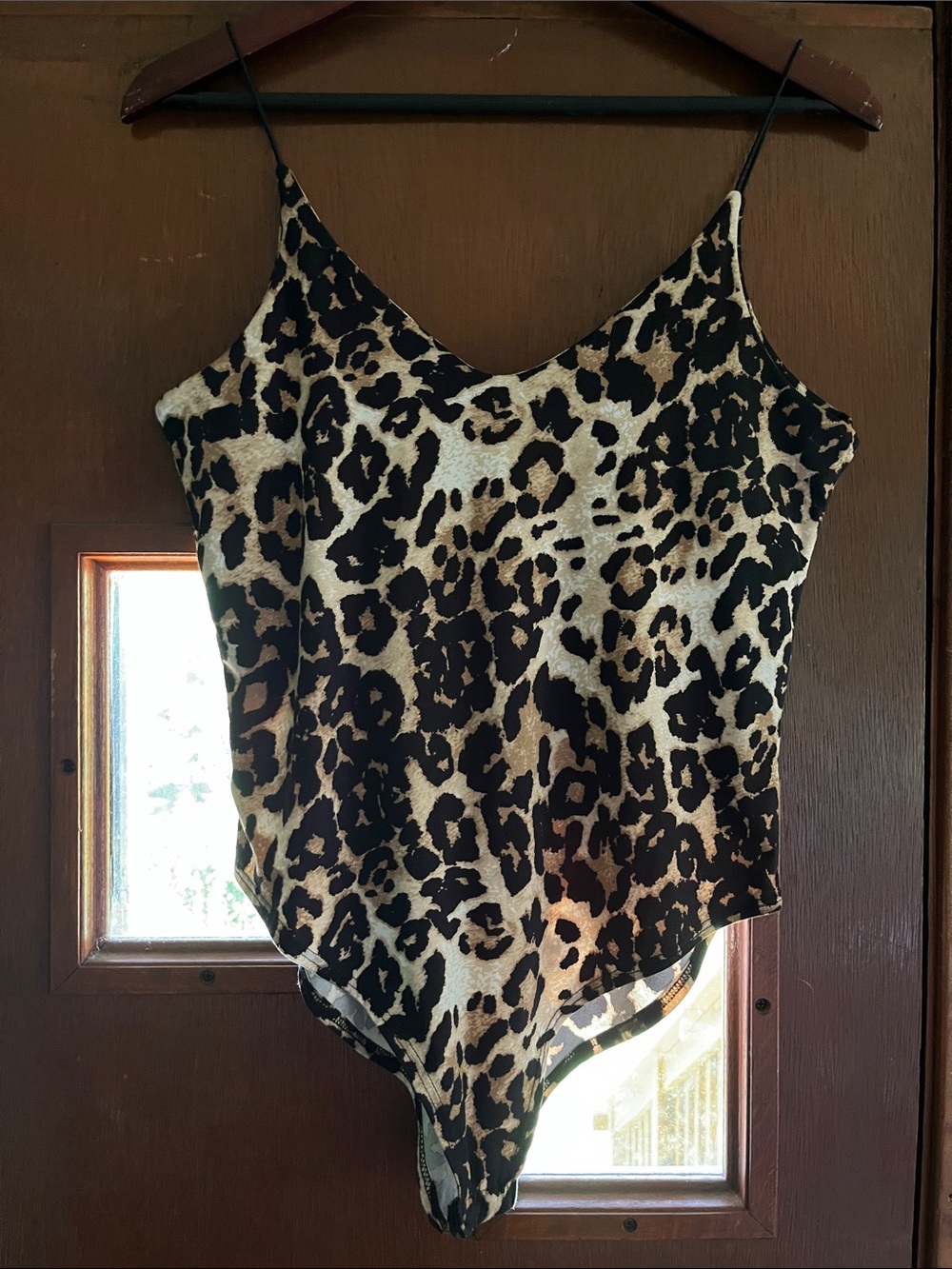 gaze Leopard Print Spaghetti Strap Bodysuit - Black & Cream